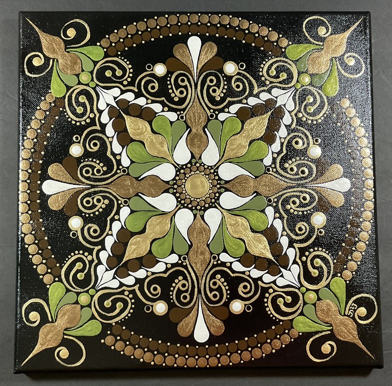 12” x 12” Green White Gold Mandala Canvas – By JaDeL On YouTube