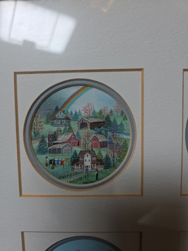 Pawinee McEntire Signed Winter Village Folk Art Painting Framed-Snow-Holiday gallery