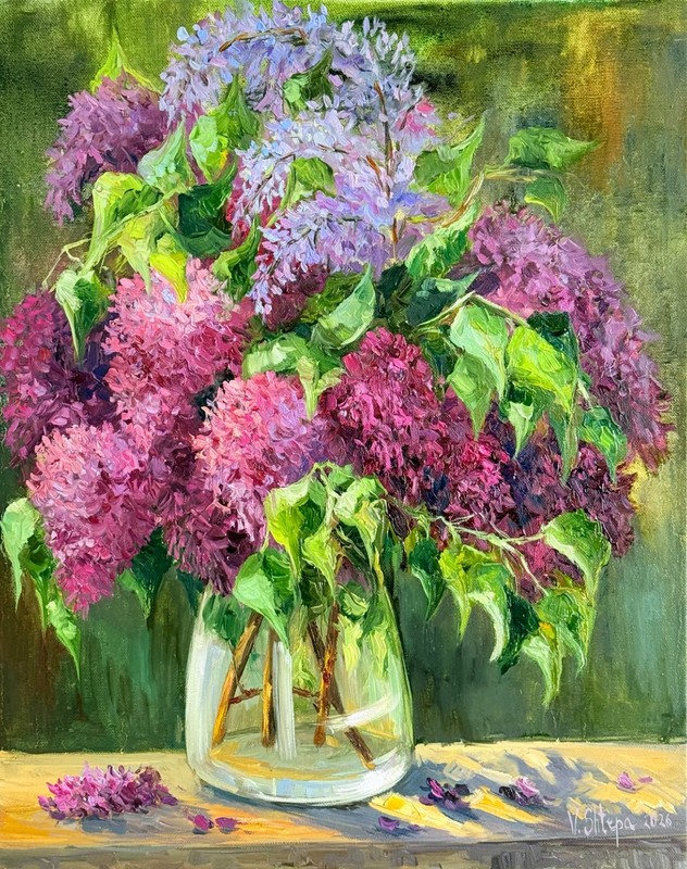Original Oil Painting Lilac Flowers Spring Still Life Art Signed 16×20 in