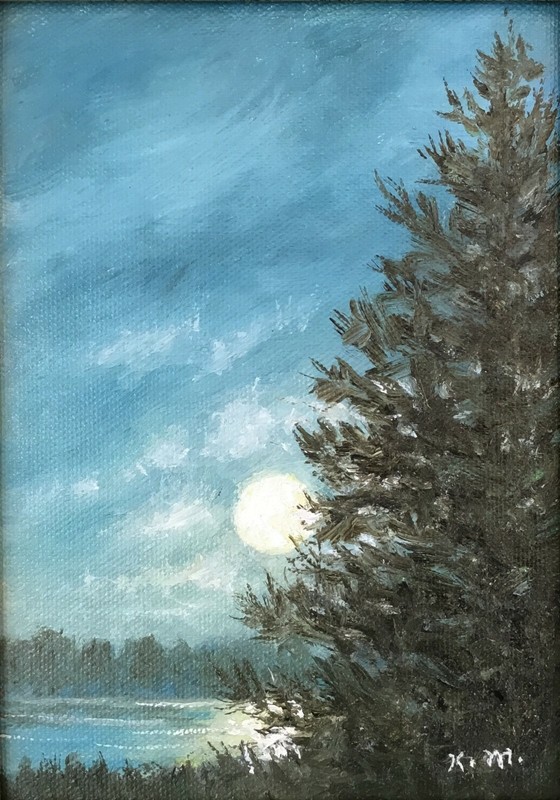 PEEKING MOON # 2 – original framed oil skyscape scape painting by K. McDermott