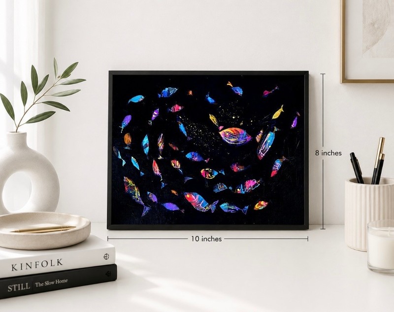 10x8 Original Acrylic Fish Painting Contemporary Fine Art with Collage Effect gallery