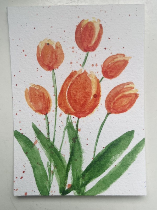 Original watercolor ACEO: Orange tulips. Mini floral art by OnceAgainColor