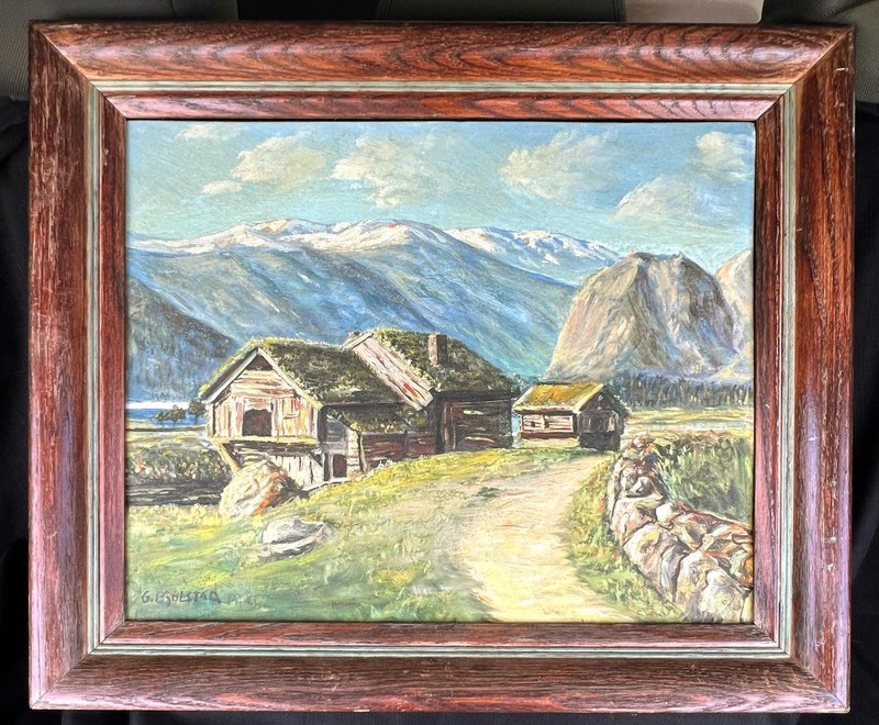 Original Artist Signed Bjolstad Oil Painting Landscape European Mountain Chalet gallery