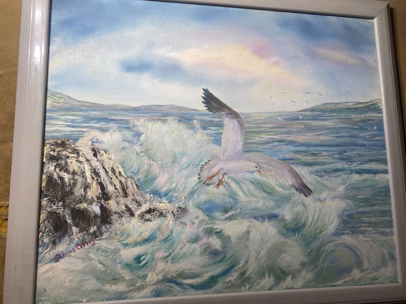 Vintage Delores Cubbage «Stormy Seas» Oil Painting – Signed And Framed