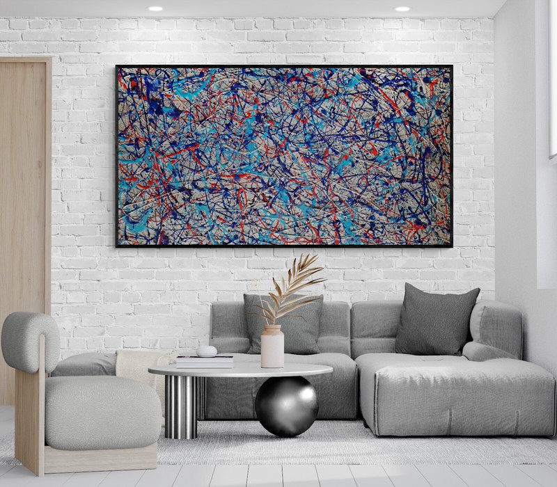 XXL Jackson Pollock Style Porsche Martini Racing Art Textured Painting 59x30 gallery