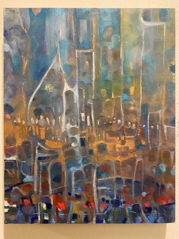 «The Gathering Crowd»- original oil pastel painting- perfect for gallery wall