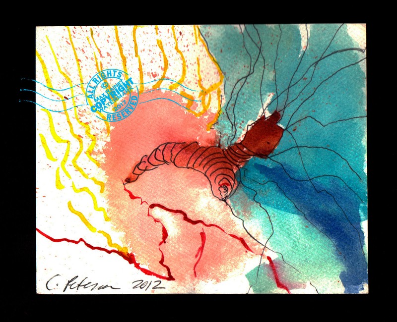 Abstract Sea Creature anemone worm = Original Watercolor PAINTING Signed small