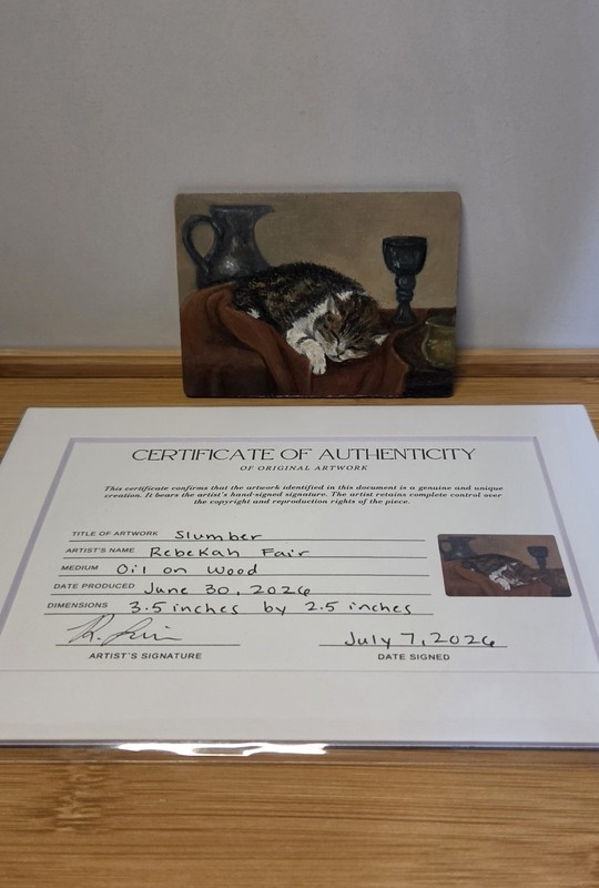 ACEO Original Signed Cat Still Life | Oil On Wood Signed | Kitten Humor Funny gallery