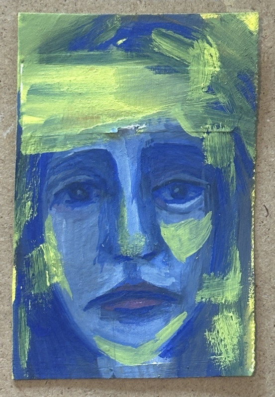 Original ACEO Gouache Portrait — Neon Fog — OOAK Art 2.5×3.5