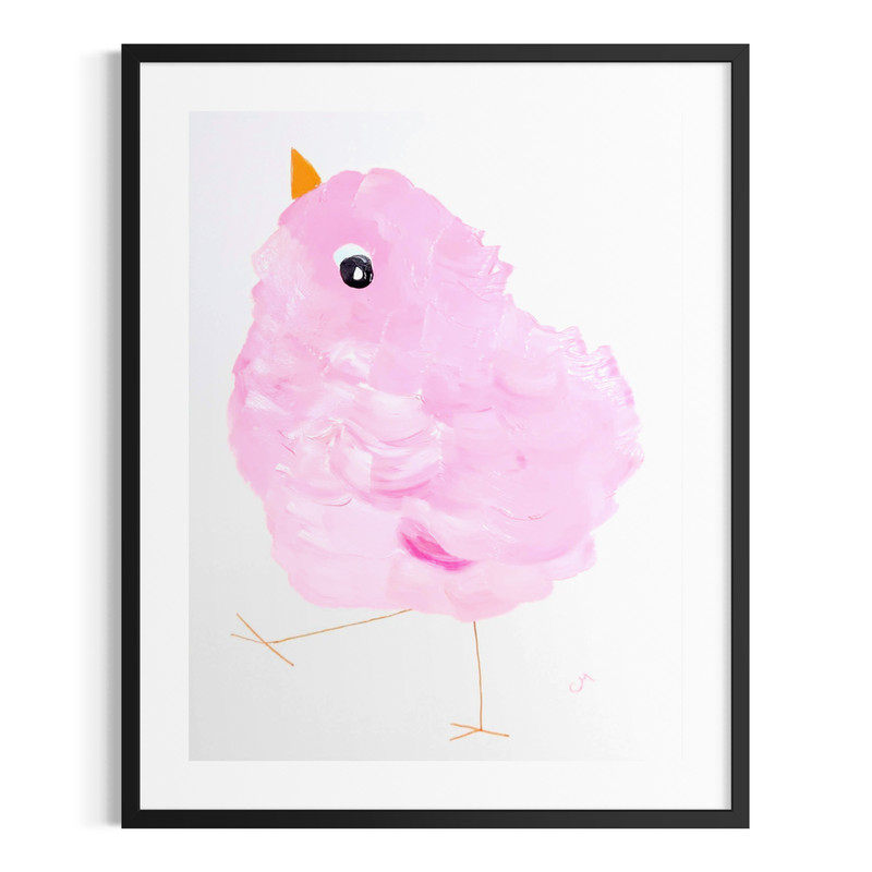 Original Minimalist 9×12 Cute Pink Bird Acrylic Painting Animals Wall Art Paper