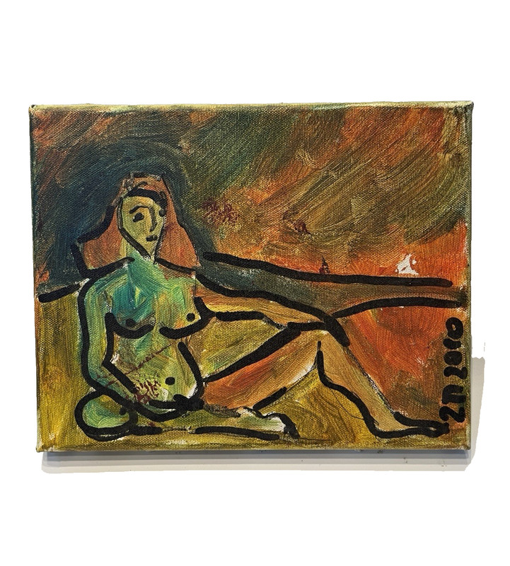 Nude Red Green Nude Woman on Canvas 18×24 Acrylic Picture Orig Sig ZM Expressive