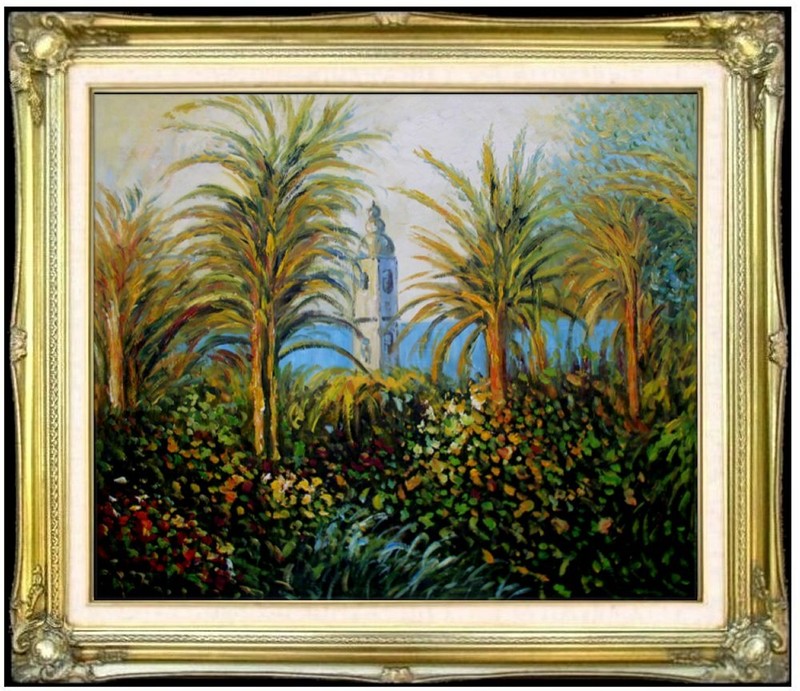 Framed Claude Monet Garden in Bordighera Repro Hand Painted Oil Painting 20x24in