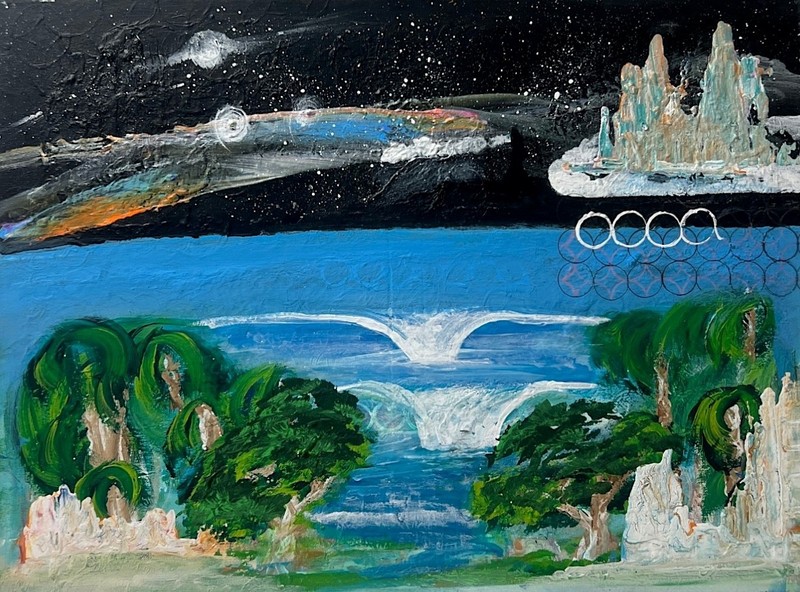 Vintage Abstract Surreal Landscape Oil Painting on Canvas