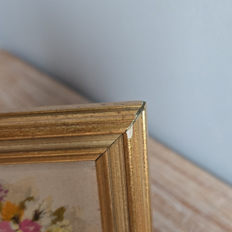VTG Mini Painting on Canvas Beth Burcham Cleveland Ohio Still Life Brass Easel gallery