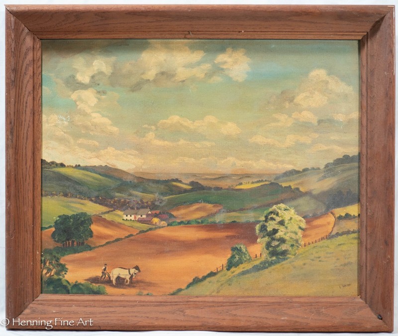 Antique Maine Landscape Oil Painting by L. West Coastal Farm Landscape, Fine!
