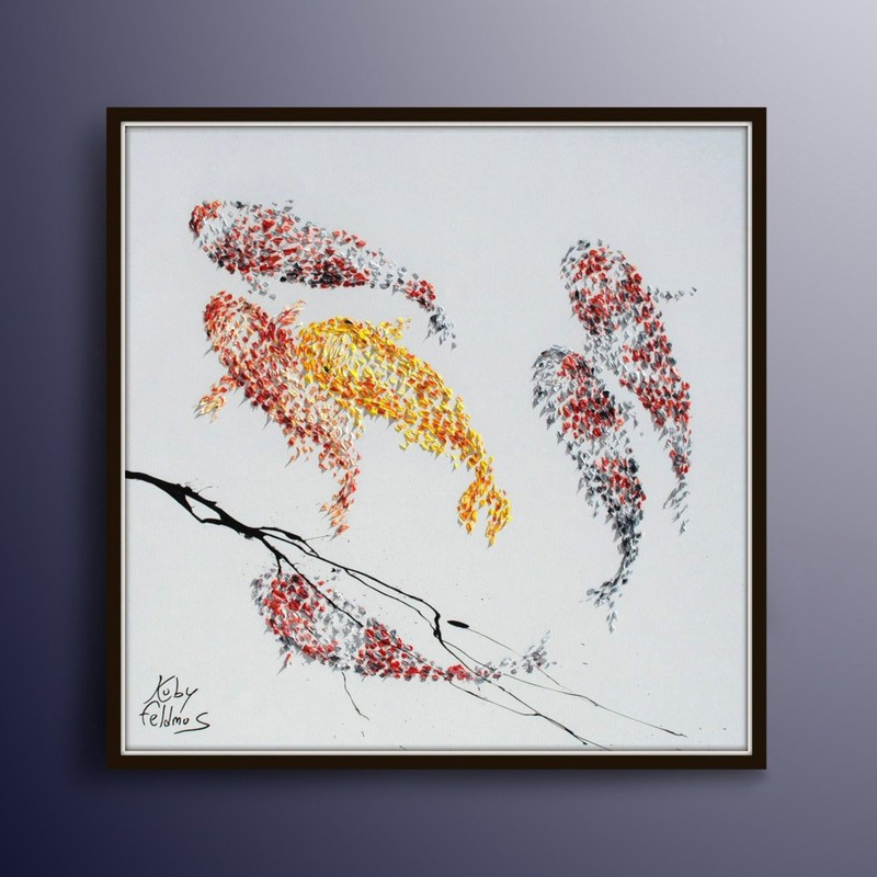 Painting 35″ Koi fish for luck – feng shui painting by Koby Feldmos