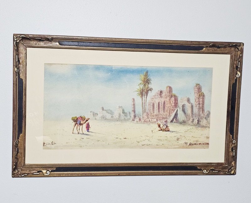 Egyptian Watercolors H A Linton Original Framed Art Desert Scene vintage