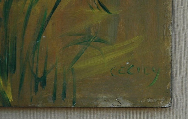Original Oil on Panel of A Mid Century Floral With Orange Flowers Signed Cecily gallery