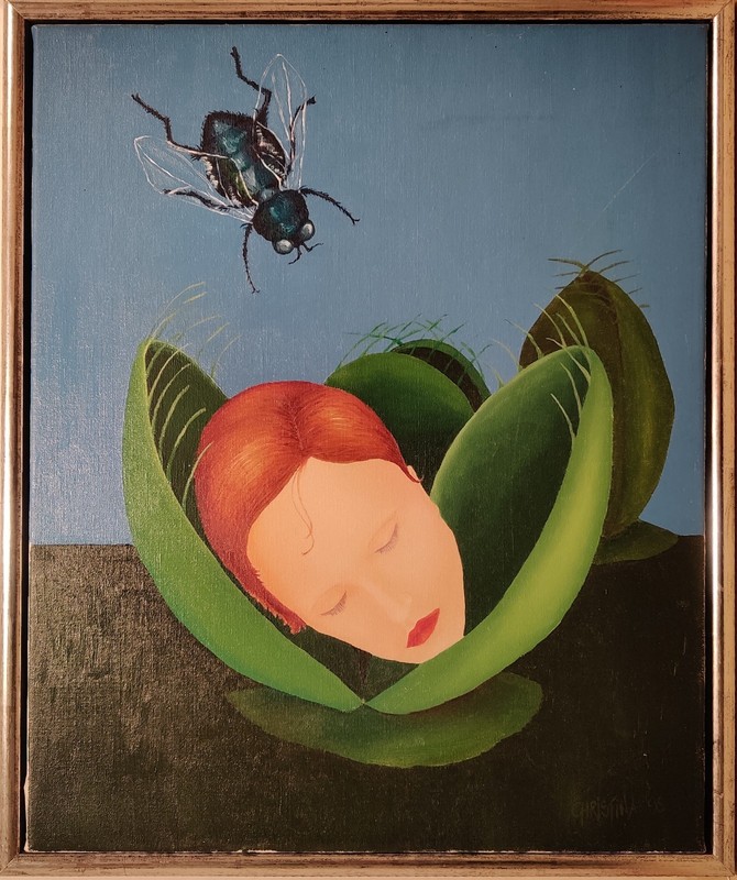 FANTASY – COMPOSITION WOMAN ASLEEP AND A BEE, original acrylic, dated 1996