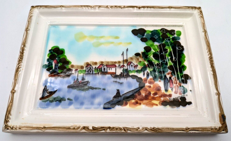 Vintage Wales Hand Painted Ceramic Landscape Scenery Wall Art Signed Japan gallery
