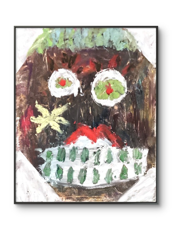 NEW Neo Expressionism Original Textured Messy Face Smile Teeth 8×10 Canvas Panel