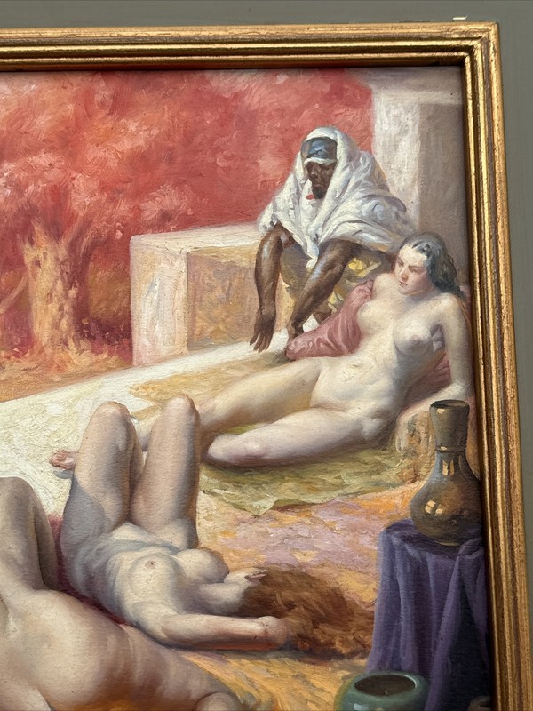 ANTIQUE PAINTING ART DECO MASTERFUL SUN BATHERS FAMOUS GEORGE HIRSCH Listed gallery