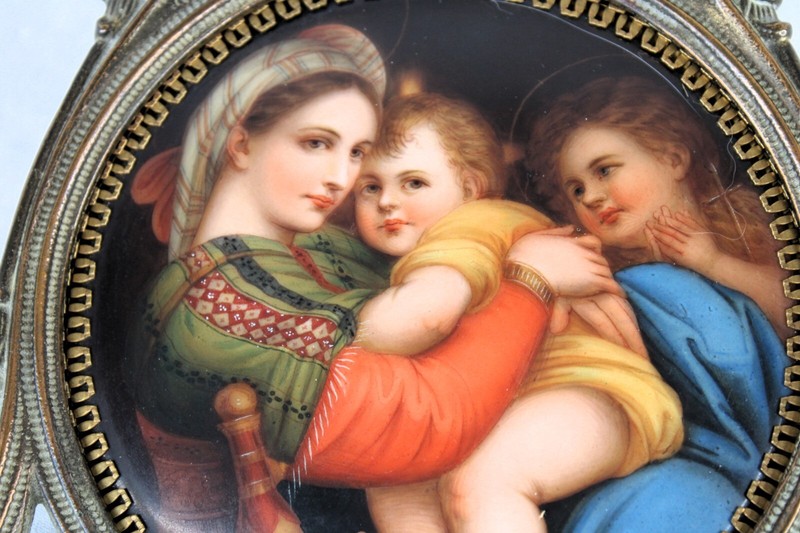 Antique Porcelain Plaque Madonna of the Chair after Raphael Firenze Dated 1912 gallery