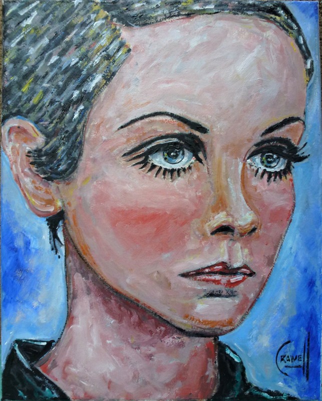 TWIGGY famous 1965 Super Model 8×10 Canvas original oil painting signed Crowell
