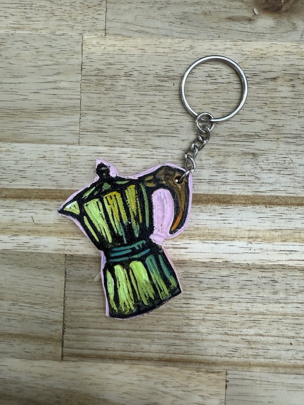 Hand-Painted Wooden Keychain-Moka Coffee Pot | Signed by Lisa | Limited Edition.