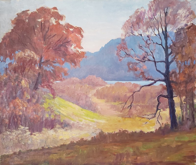 🔥 VINTAGE 25 X 30 ORIGINAL HOOSIER SCHOOL OIL PAINTING IMPRESSIONIST Landscape gallery