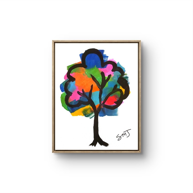 JULIEN Original 11X14 COLORFUL TREE Unique Abstract Expressionism Wall Art PAPER