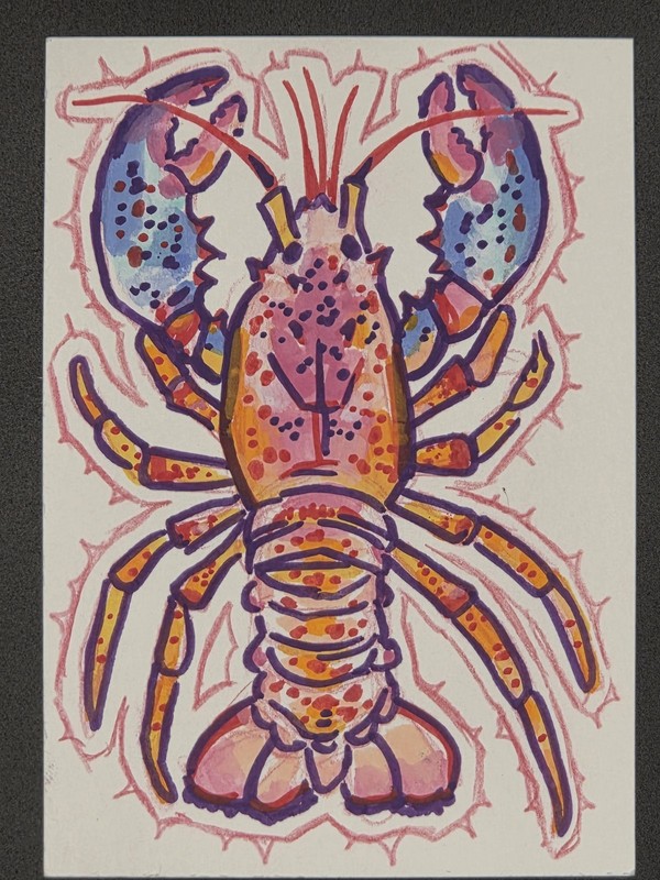 aceo original art Colorful Lobster pencil and alcohol marker