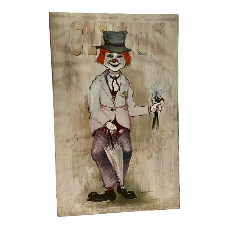 Circus Clown Ringling Bros Oil On Wood Painting By Mary Helen Wallace Cincinnati