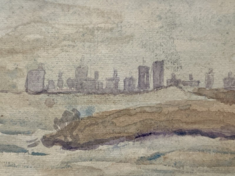 Mid Century Painting Broad Channel Long Island Jamaica Bay NYC Skyline Fishing gallery