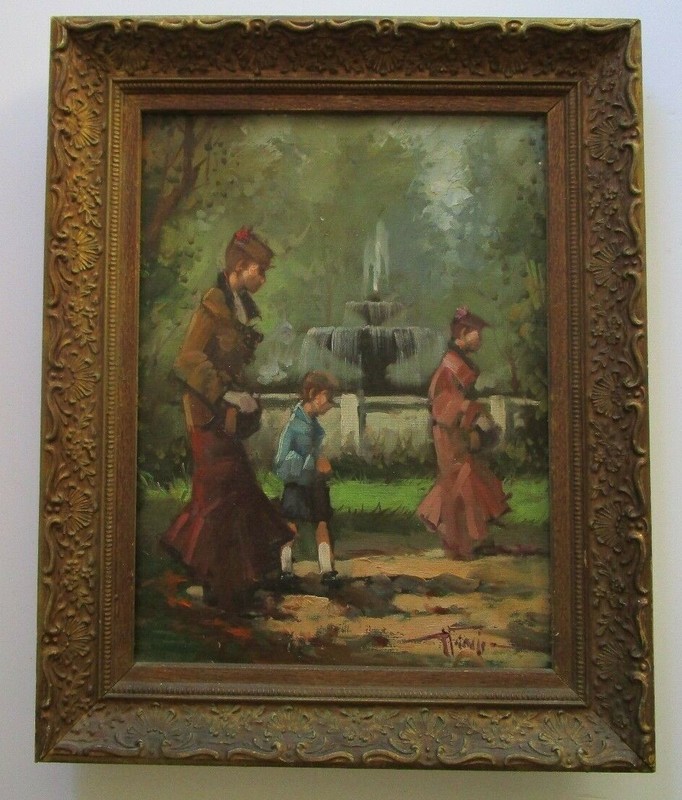 VINTAGE POST IMPRESSIONISM PAINTING FRENCH? FIGURES SIGNED MYSTERY ARTIST