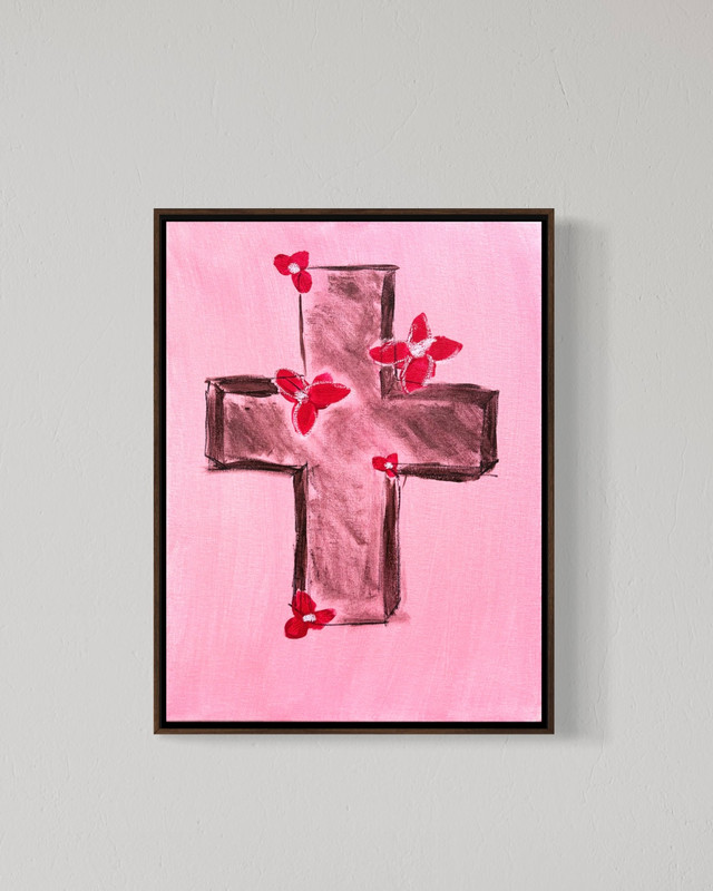 Pink Cross 12×16 Canvas Colorful Christian Wall Art Home Religious Decor