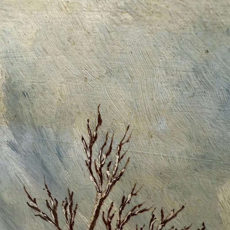 Traditional Winter Landscape Oil Painting "Frozen River" Small Artwork gallery