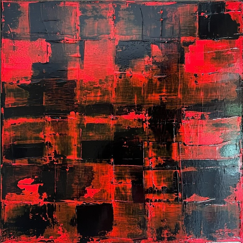 Original Acrylic Painting Abstract Art Wall Decor Red & Black 20x20 gallery
