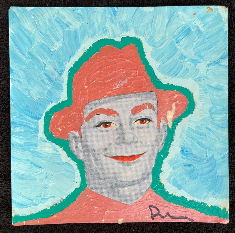 MAN IN HAT – Mr MID CENTURY MODERN 1950s Businessman ORIGINAL ART Orange Blue