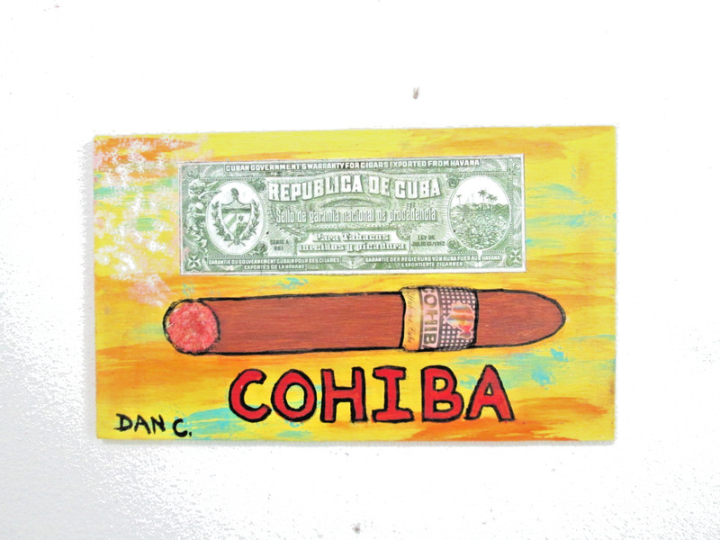 Outsider Folk art original painting wood Cohiba Cuban Cuban Cigar Havana Dan C