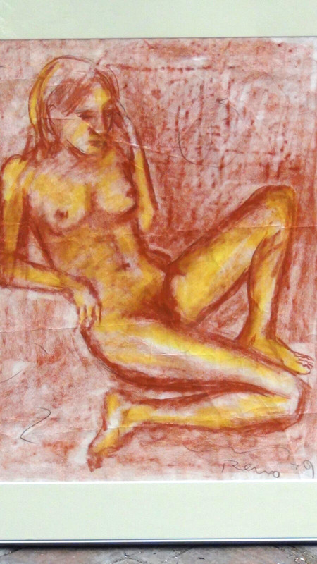 VINTAGE 1979 ORIGINAL JOE RENO PASTEL ON PAPER PAINTING NUDE WOMAN, SIGNED gallery