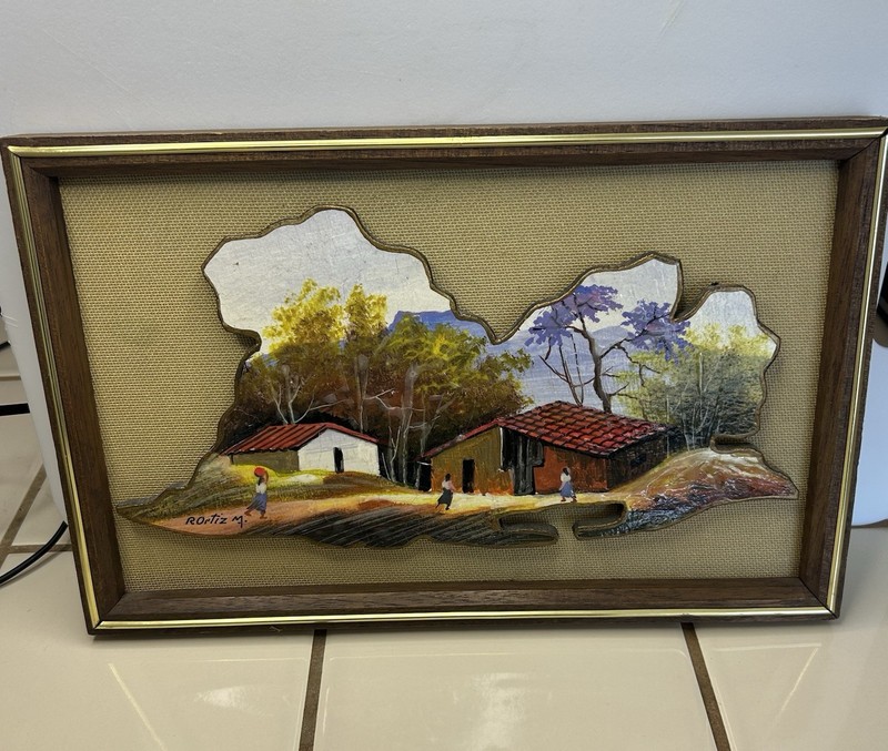 Vintage Hand Painted Lacquered Wood Art Framed Artist Signed 8”x12” gallery