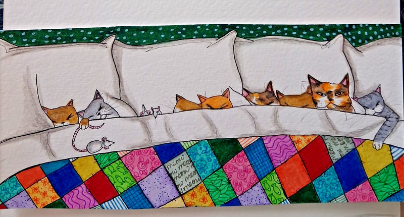 1 small Original surreal Odd Sized, Cats «Feline Fatigue» Painting!!
