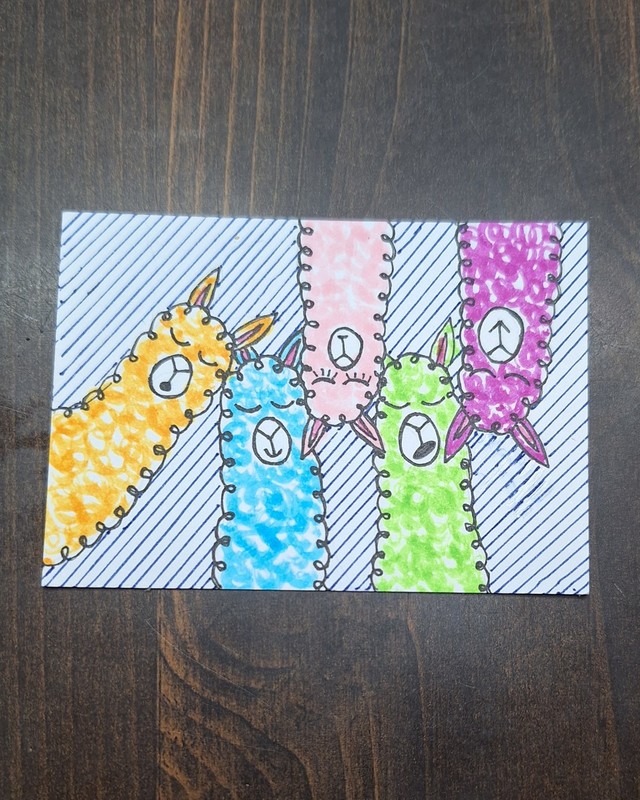 ACEO Original Sleeping Alpacas Llamas Watercolor Painting by Sandrajean Smith