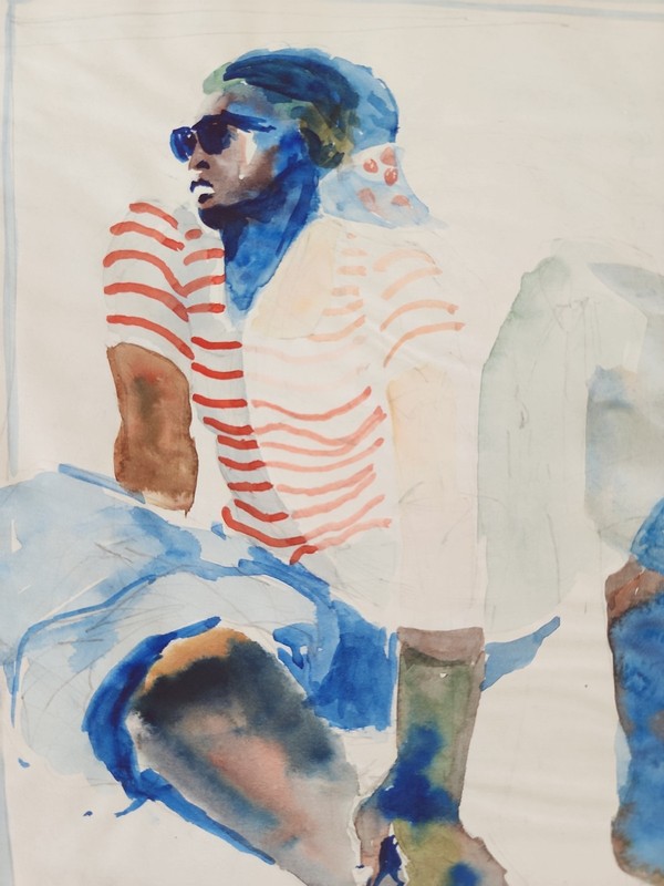 CRAMOLINI African American Black Figure At Beach ORIGINAL Drawing Painting gallery