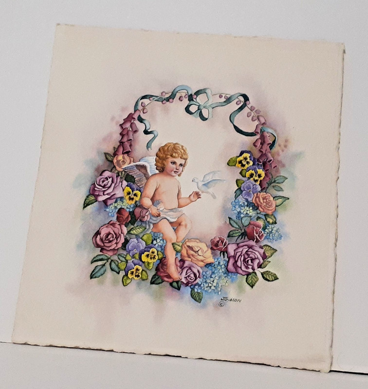Texas Artist Judy Gibson Original Watercolor «Victorian Cherub» 11.25″ x 12.25″