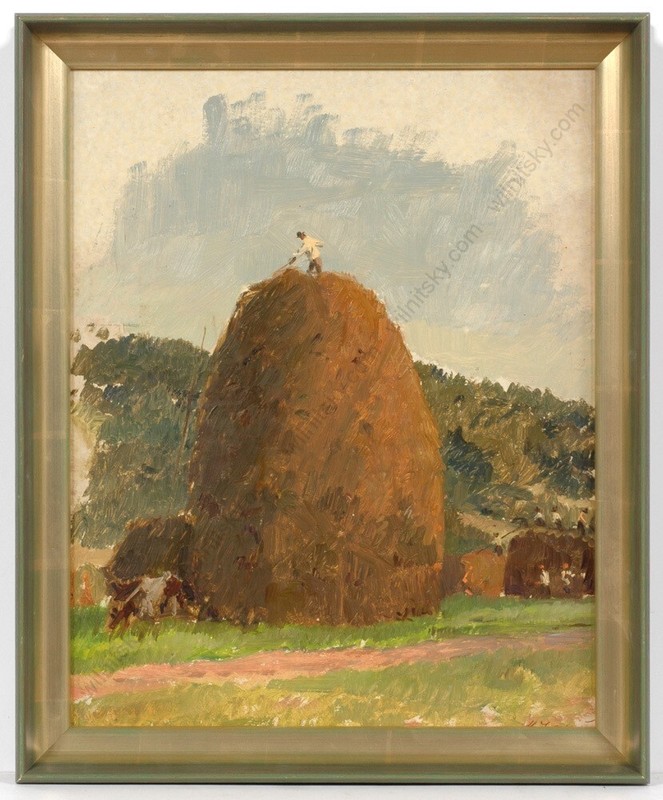 Mikola Chaly (1913-1999) «Stacking hays», 1960s, Oil Painting (1)