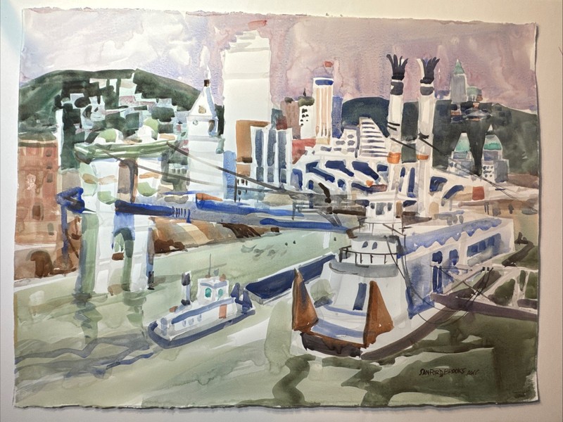 Cincinnati Ohio Artist “ Cityscape” Watercolor Painting By Sanford Brooks AWS