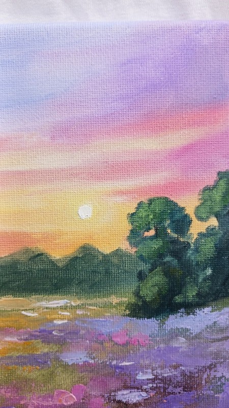 Wild Flowers ORIGINAL Oil Painting Landscape Colorful Sunset Artwork 10" x 10" gallery