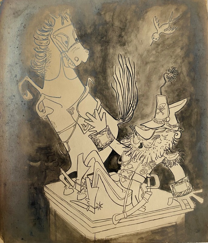 Juan David. Caricature. Monumento al Caido, ca 1958. Rotogravure. Original art.